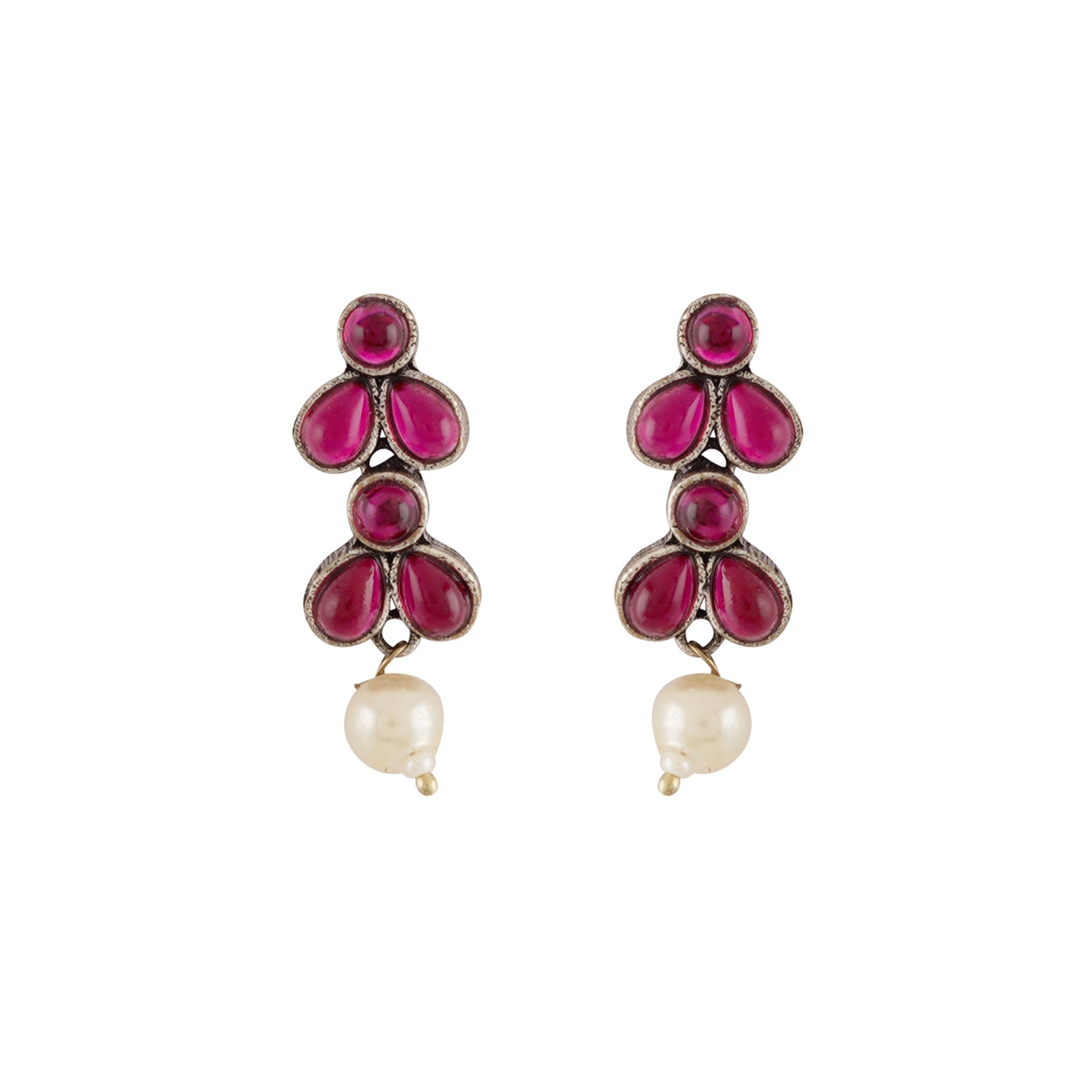 Teejh Silver and  Pink Petal Fusion Necklace set