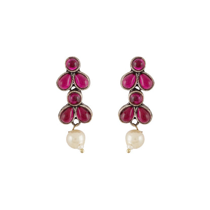 Teejh Silver and  Pink Petal Fusion Necklace set