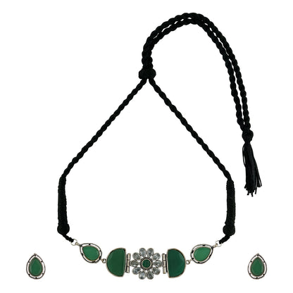 Teejh Silver and Green Medow Necklace Set
