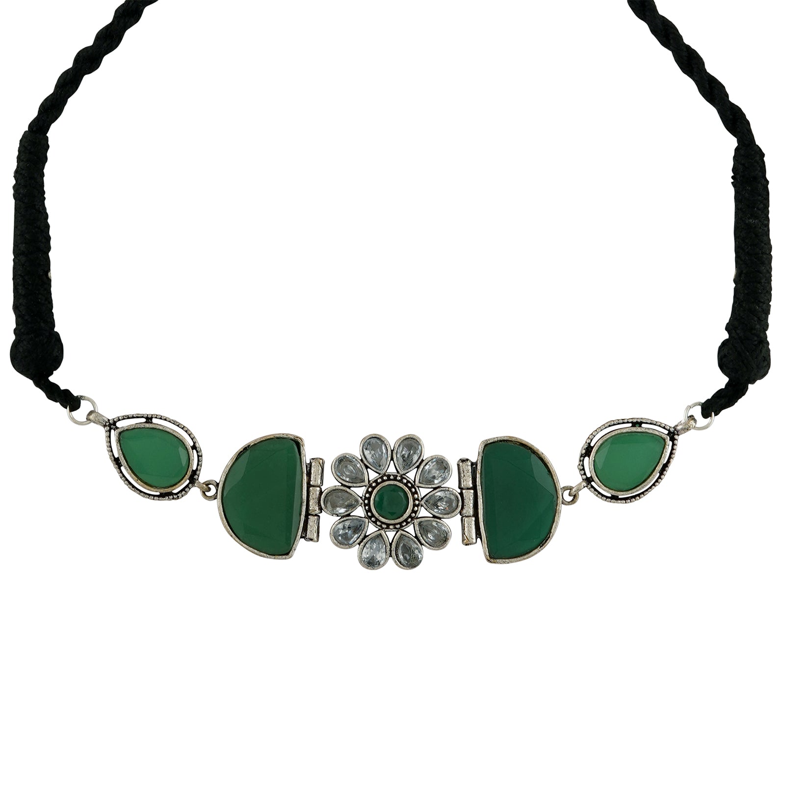Teejh Silver and Green Medow Necklace Set