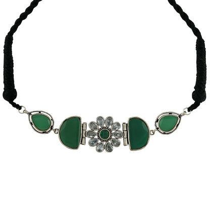 Teejh Silver and Green Medow Necklace Set