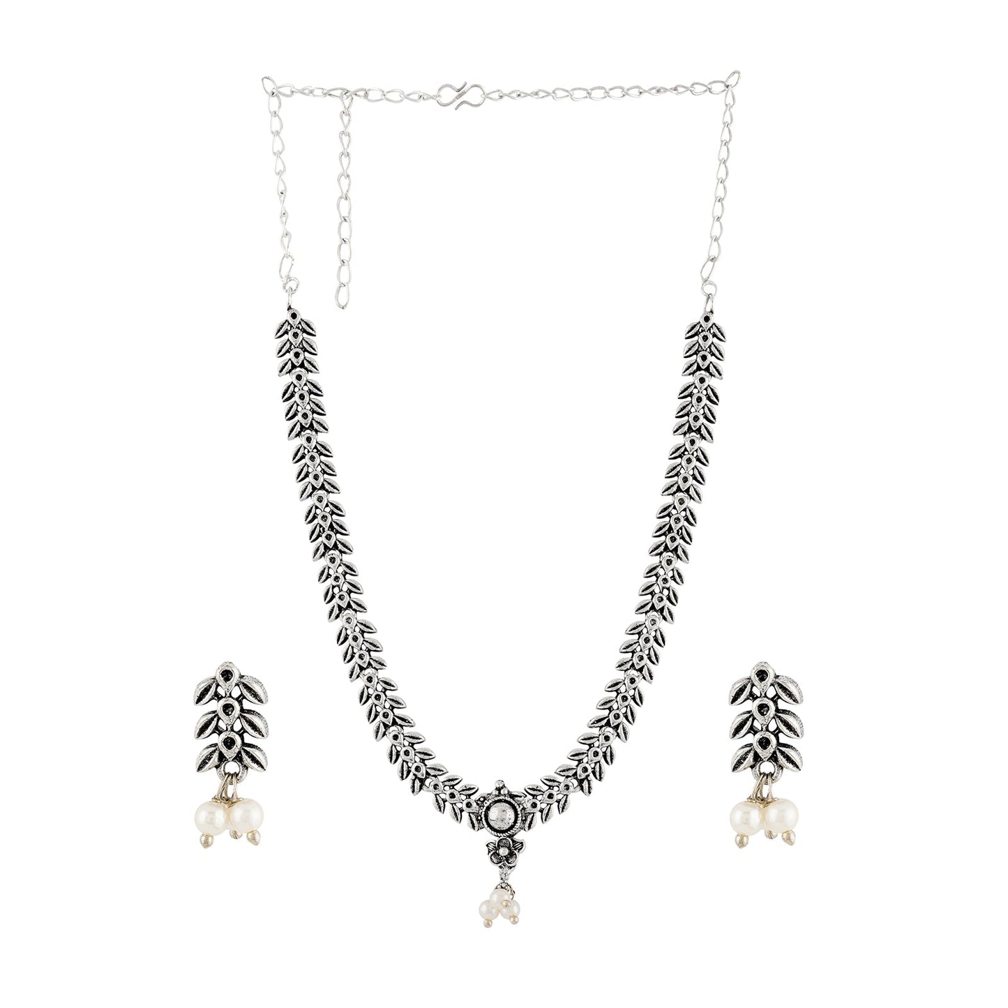 Teejh Silver and White Jade Oxidised Set