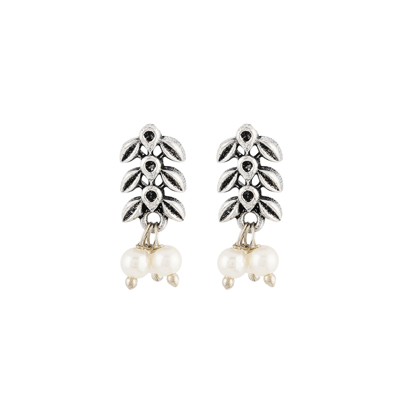 Teejh Silver and White Jade Oxidised Set
