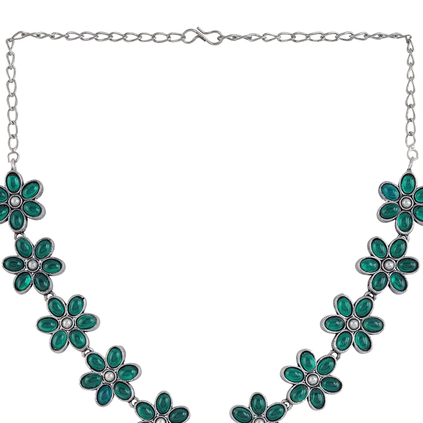 Teejh Silver Emerald and Floral Motif Set