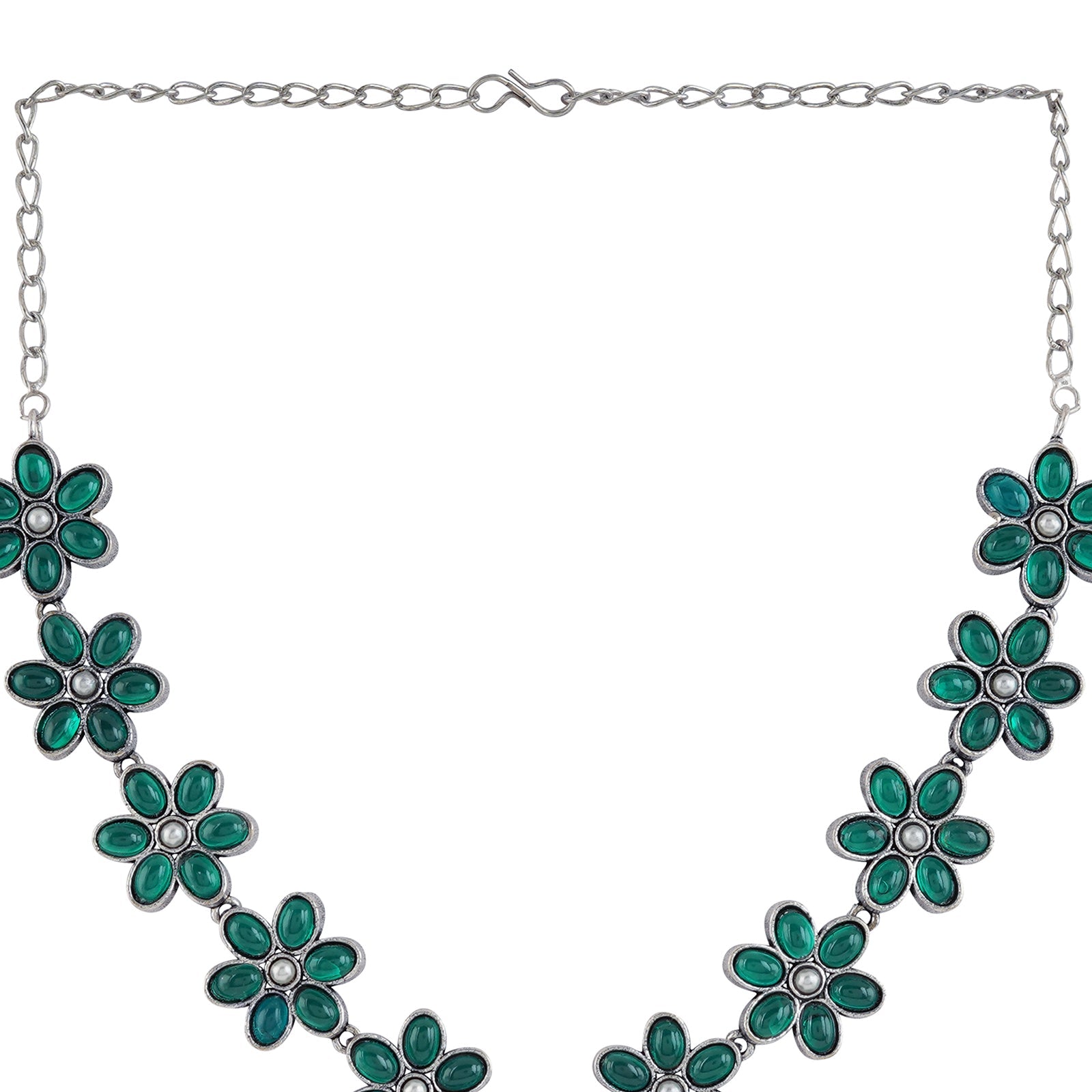 Teejh Silver Emerald and Floral Motif Set