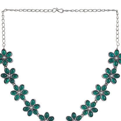 Teejh Silver Emerald and Floral Motif Set