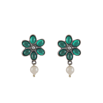 Teejh Silver Emerald and Floral Motif Set