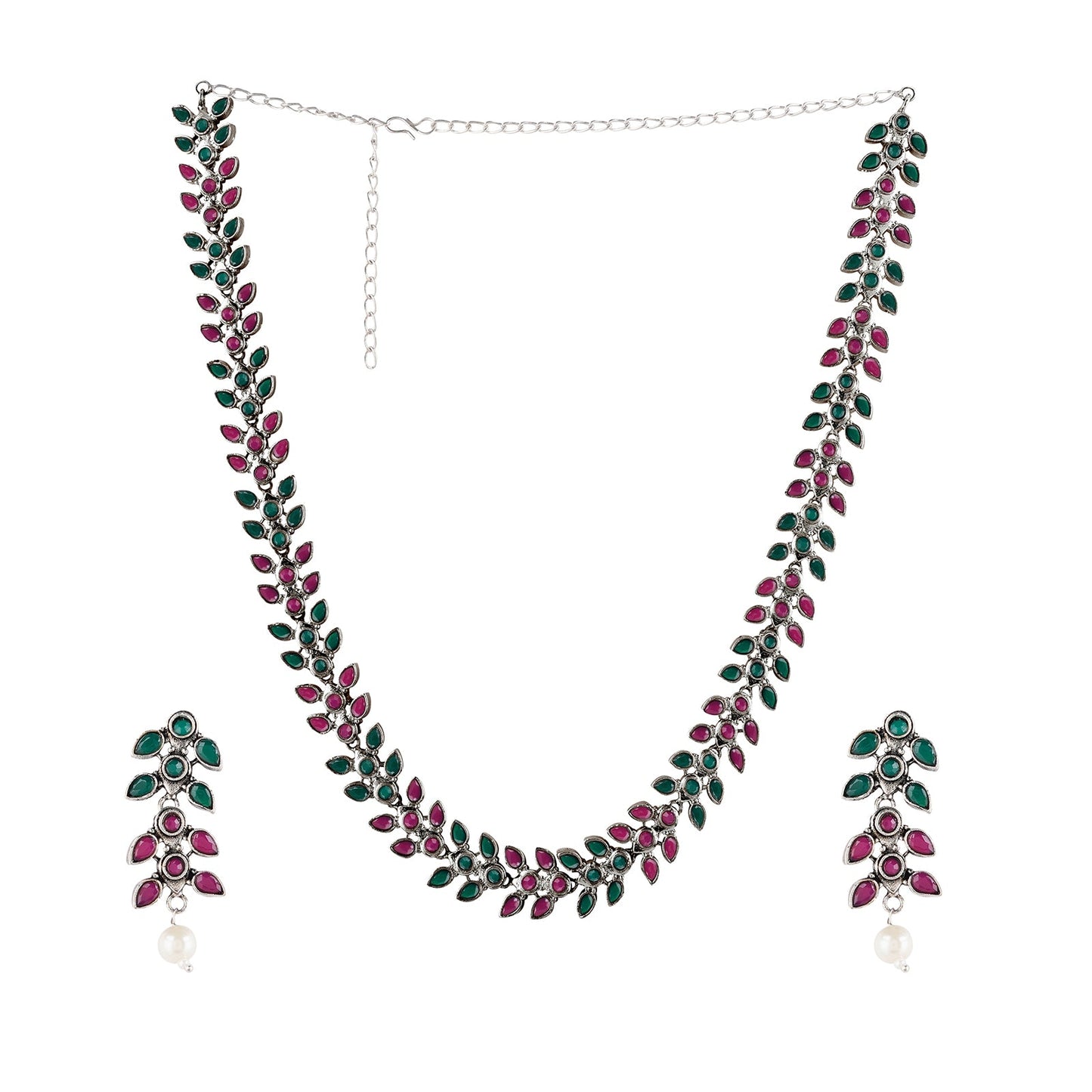 Teejh Silver and Emerald Oxidised Set