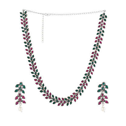 Teejh Silver and Emerald Oxidised Set