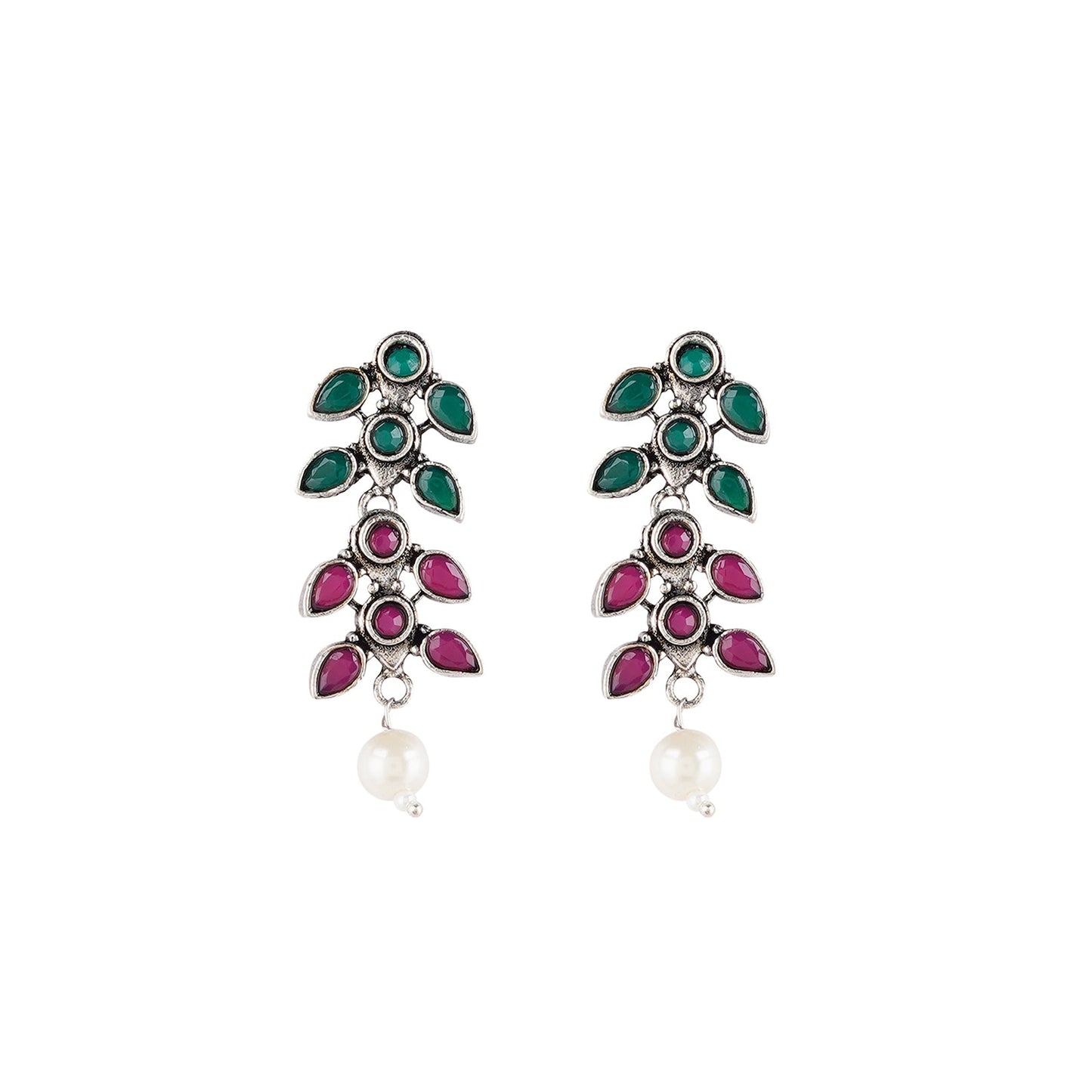 Teejh Silver and Emerald Oxidised Set