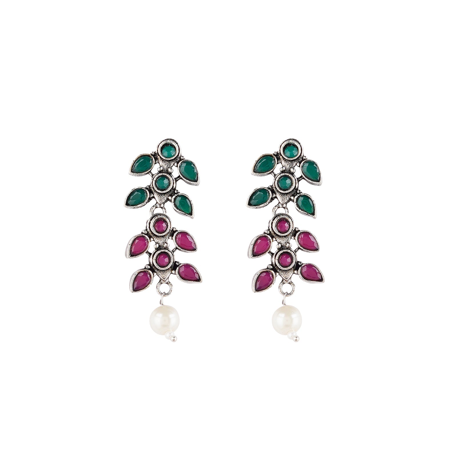 Teejh Silver and Emerald Oxidised Set