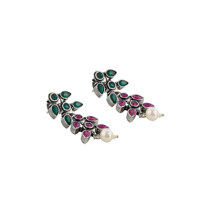 Teejh Silver and Emerald Oxidised Set