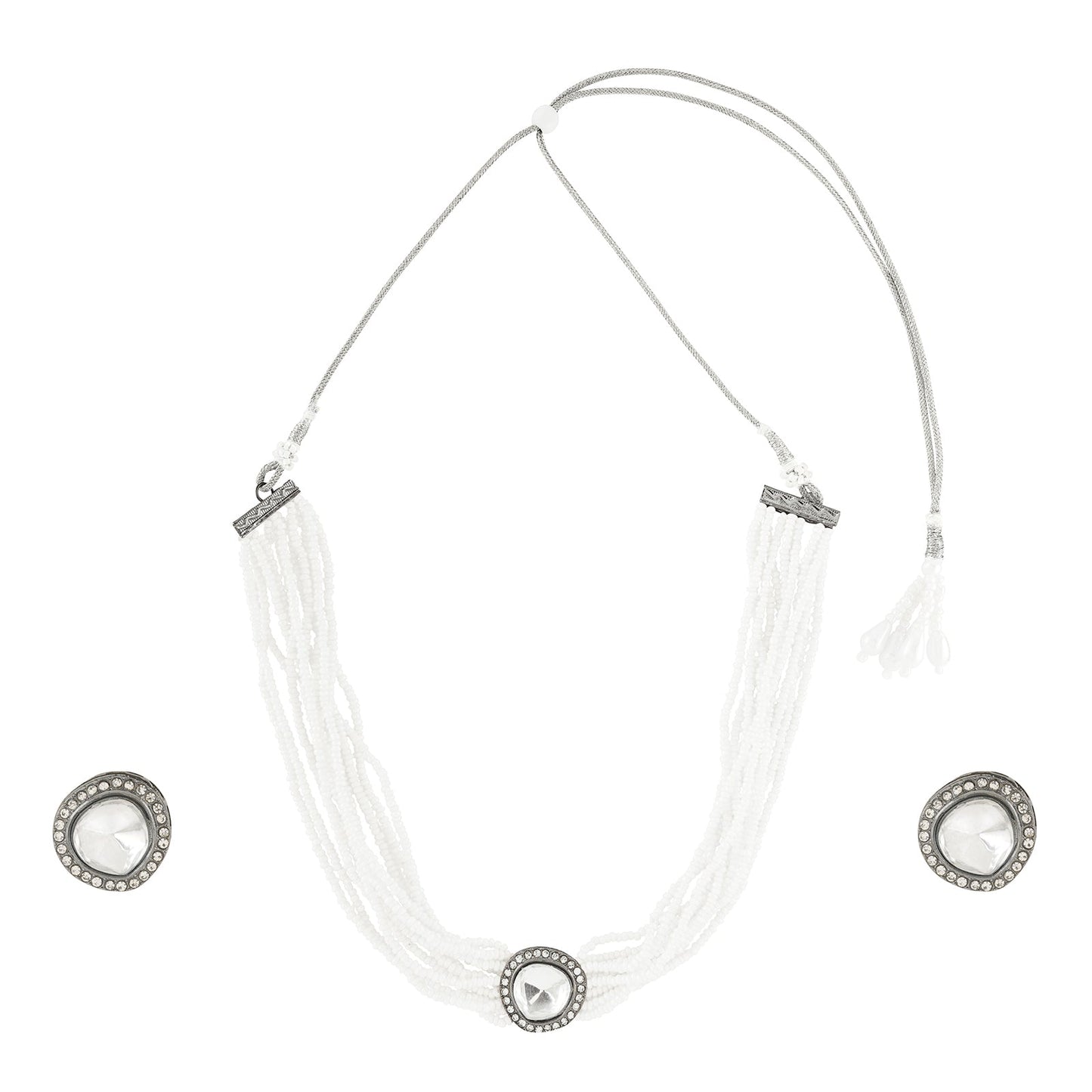 Teejh Jodha Silver Oxidised Necklace Set
