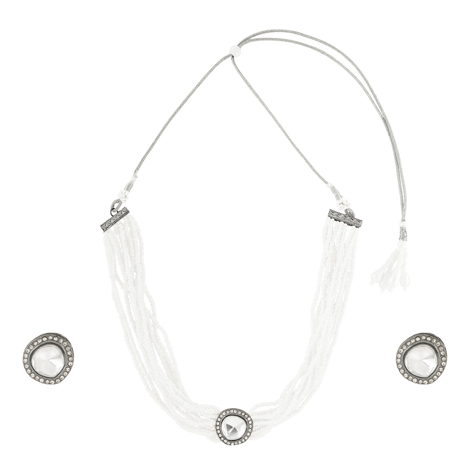 Teejh Jodha Silver Oxidised Necklace Set