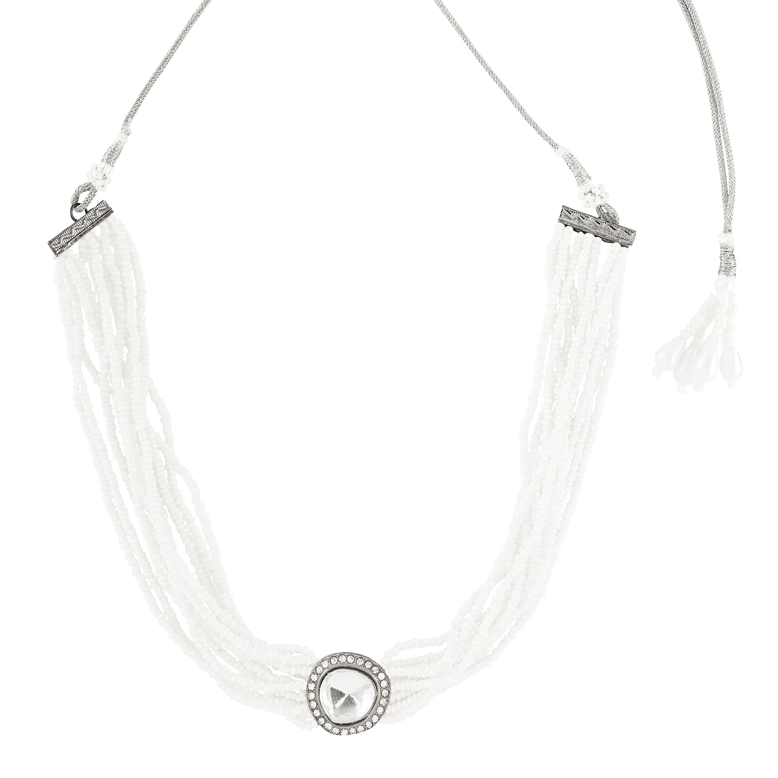 Teejh Jodha Silver Oxidised Necklace Set
