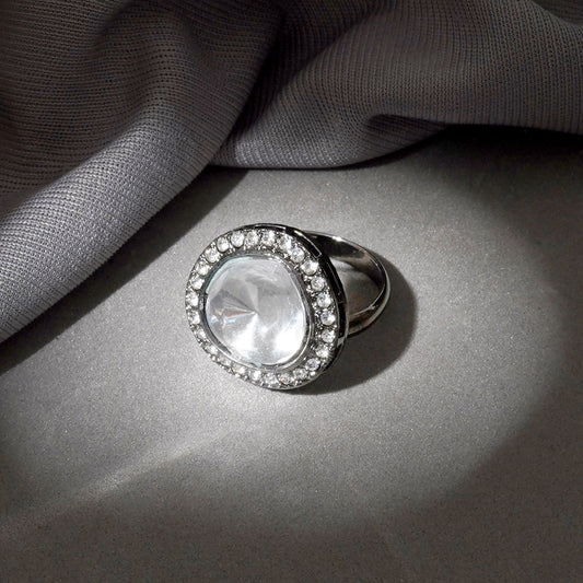 Teejh Silver Oxidised Polki Ring