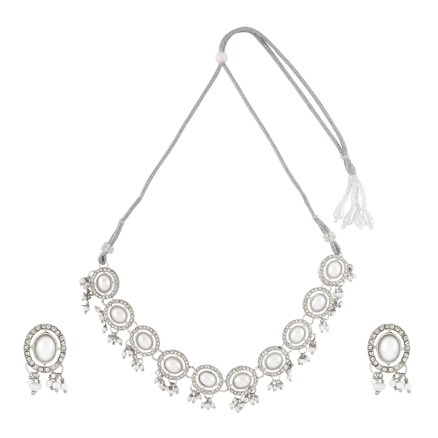 Teejh Nargis Silver Polki Set