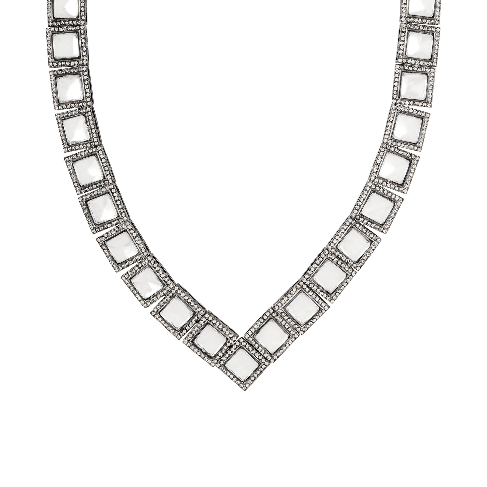 Teejh Devika Silver Oxidised Uncut Polki Set