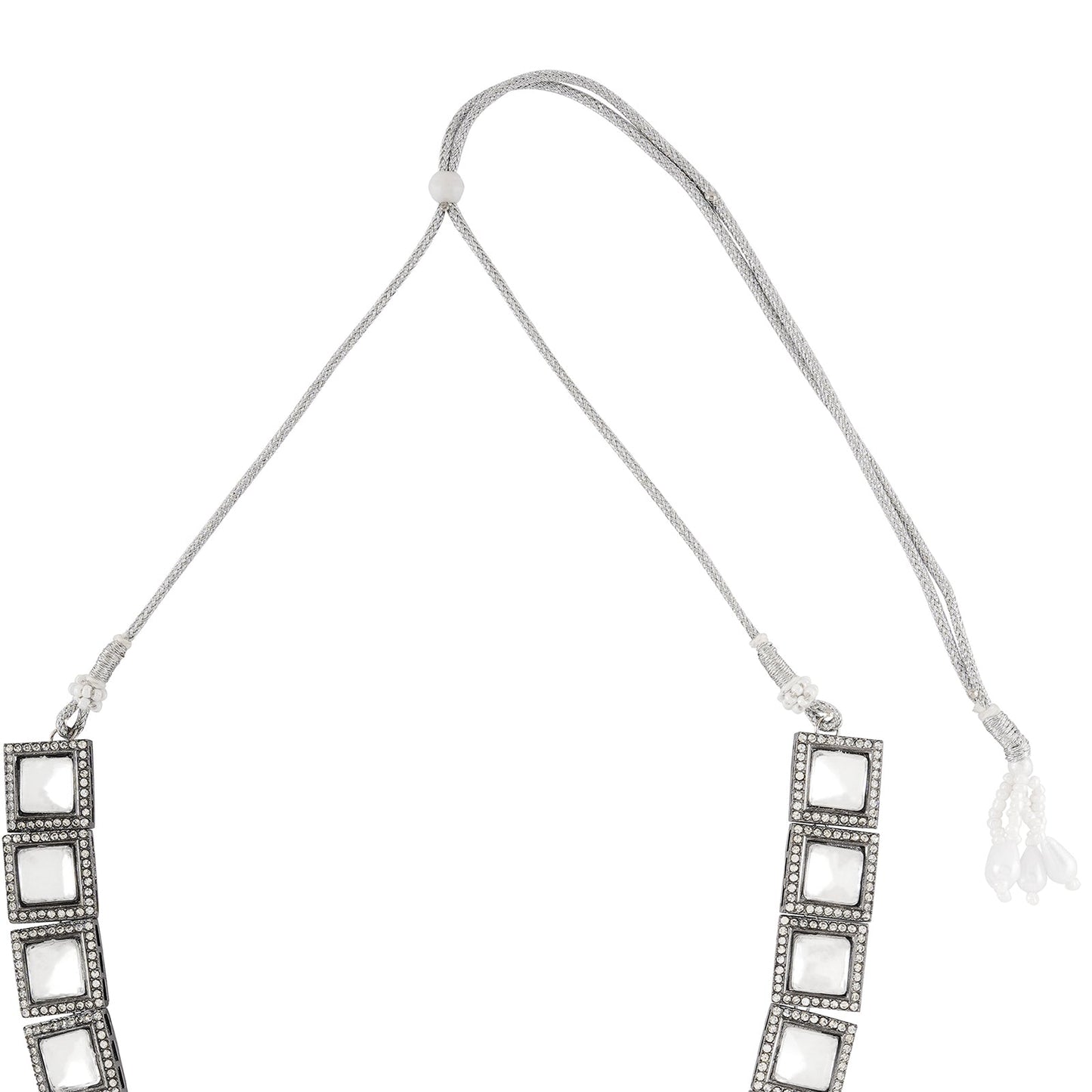 Teejh Devika Silver Oxidised Uncut Polki Set