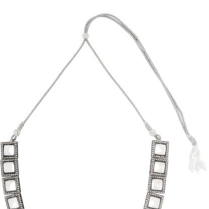 Teejh Devika Silver Oxidised Uncut Polki Set
