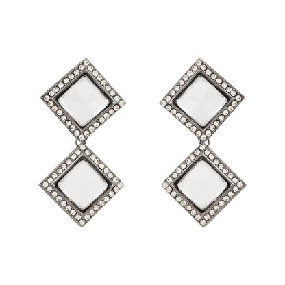 Teejh Devika Silver Oxidised Uncut Polki Set