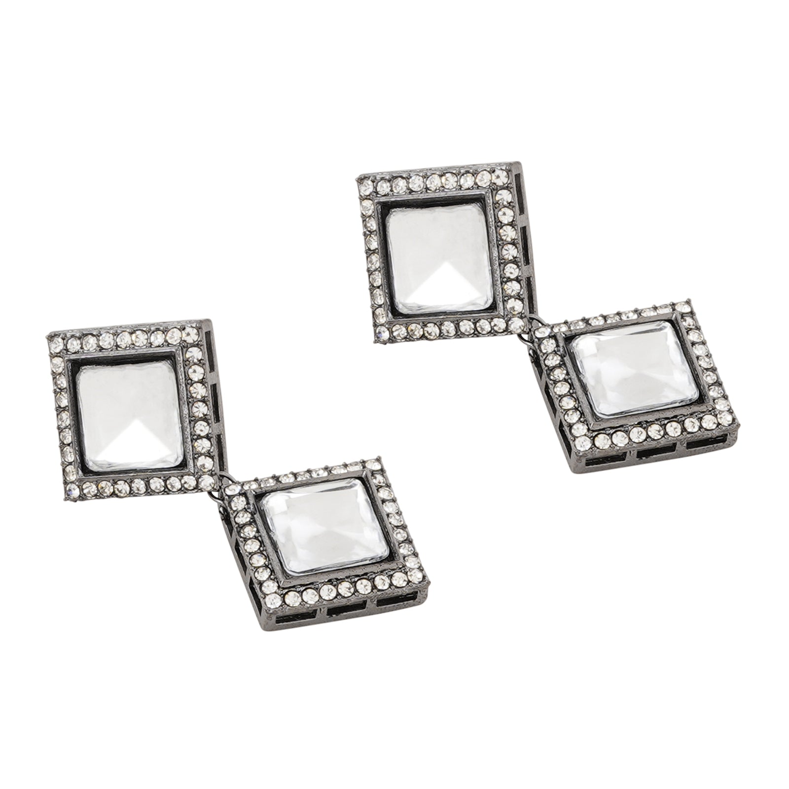 Teejh Devika Silver Oxidised Uncut Polki Set