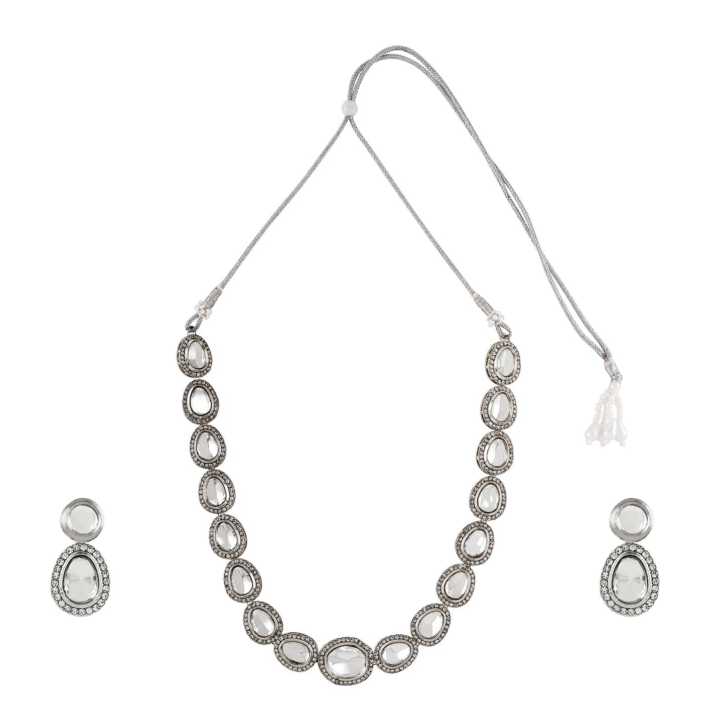 Teejh Kanak Silver Oxidised Uncut Polki Set