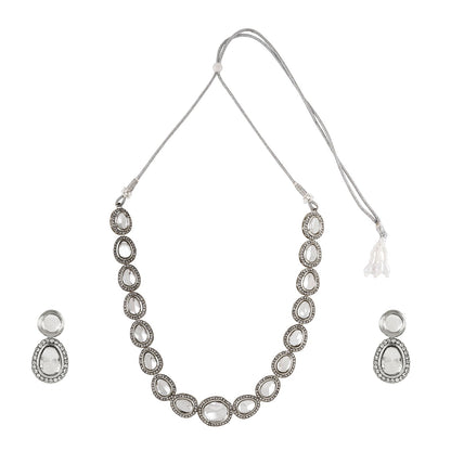 Teejh Kanak Silver Oxidised Uncut Polki Set