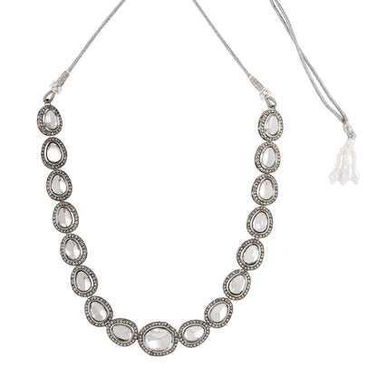 Teejh Kanak Silver Oxidised Uncut Polki Set