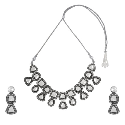 Teejh Zahra Gold and Silver Oxidised Polki Set