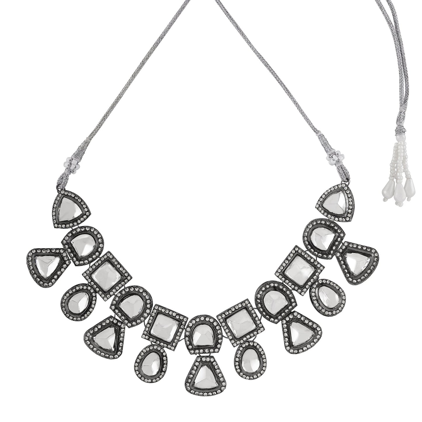 Teejh Zahra Gold and Silver Oxidised Polki Set