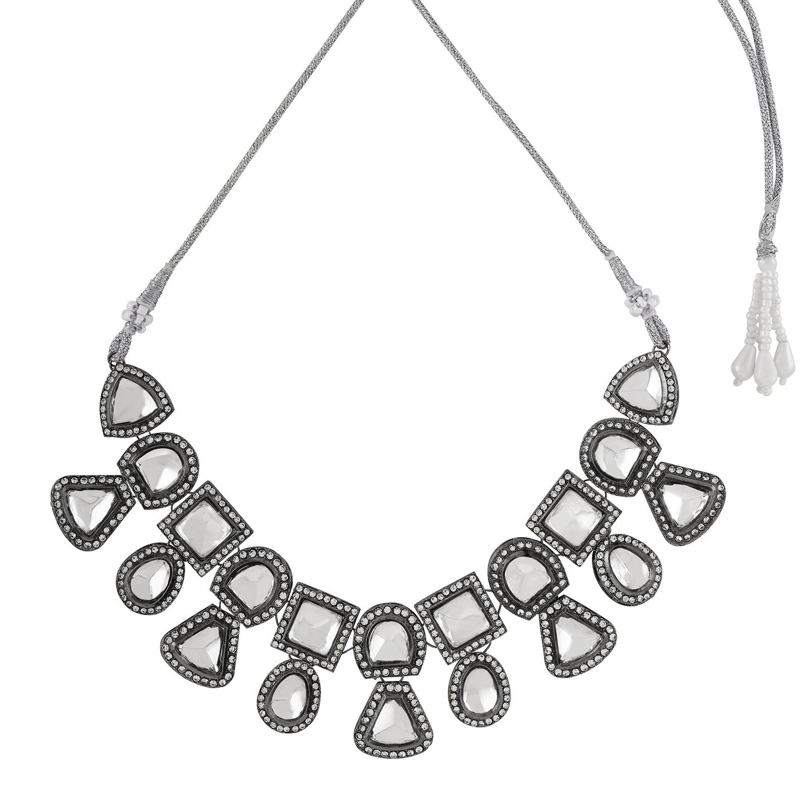 Teejh Zahra Gold and Silver Oxidised Polki Set