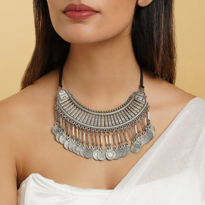 Chamak Silver Oxidised Necklace
