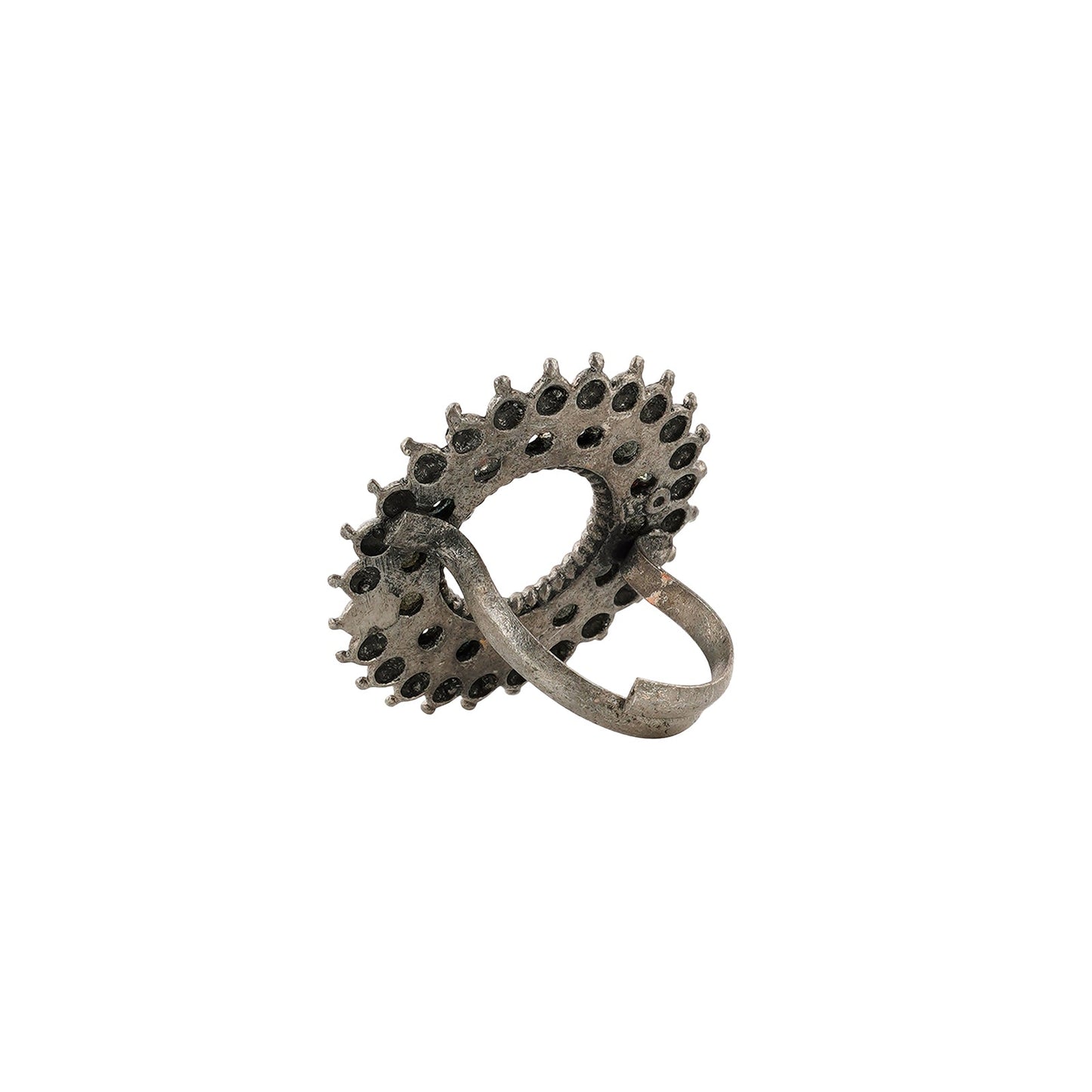 Nila Silver Oxidised Red and Green Stone Ring