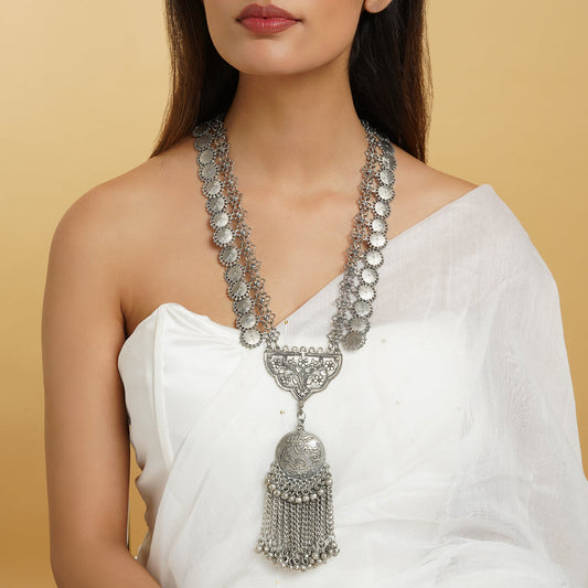 Vrish Silver Oxidised Necklace