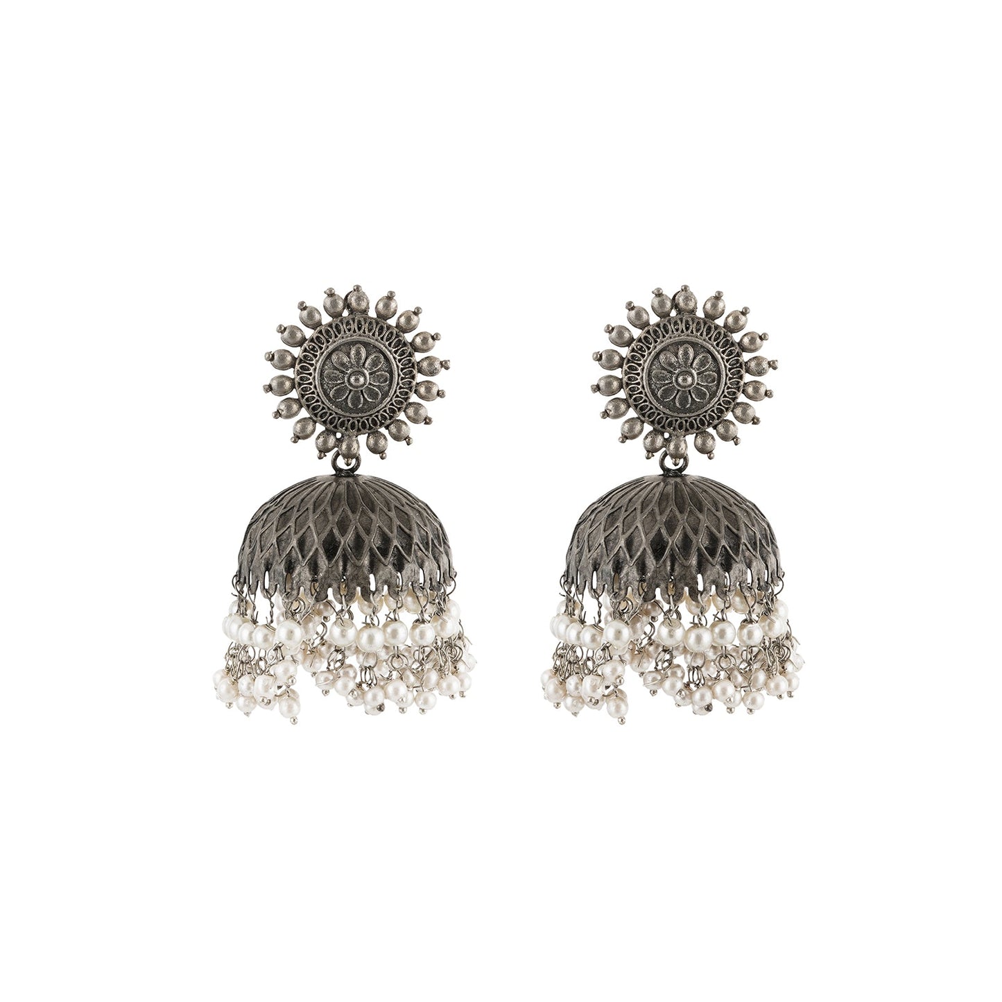 Vedha Silver Oxidised Pearl Earring