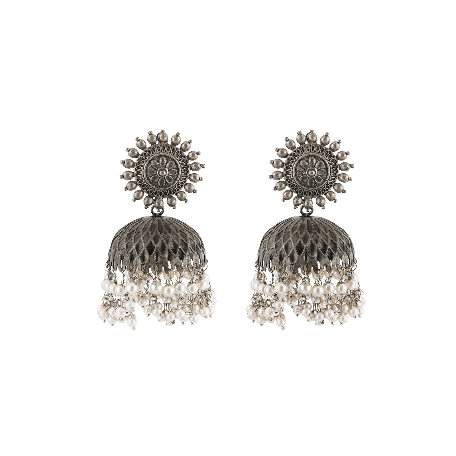 Vedha Silver Oxidised Pearl Earring