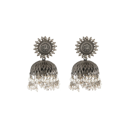 Vedha Silver Oxidised Pearl Earring