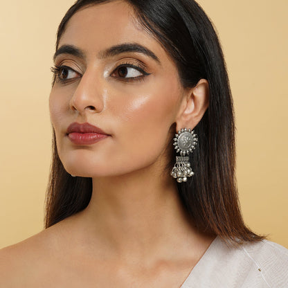 Rumjhum Silver Oxidised Earring