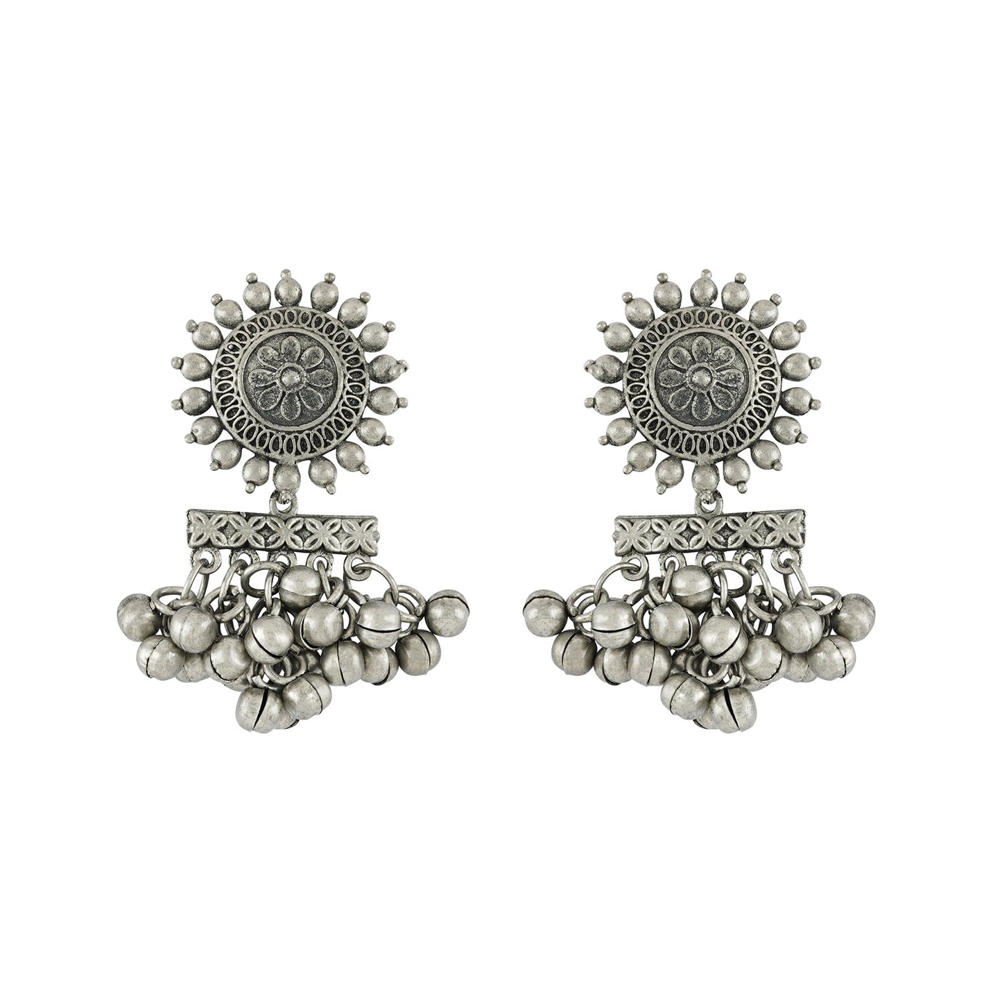 Rumjhum Silver Oxidised Earring