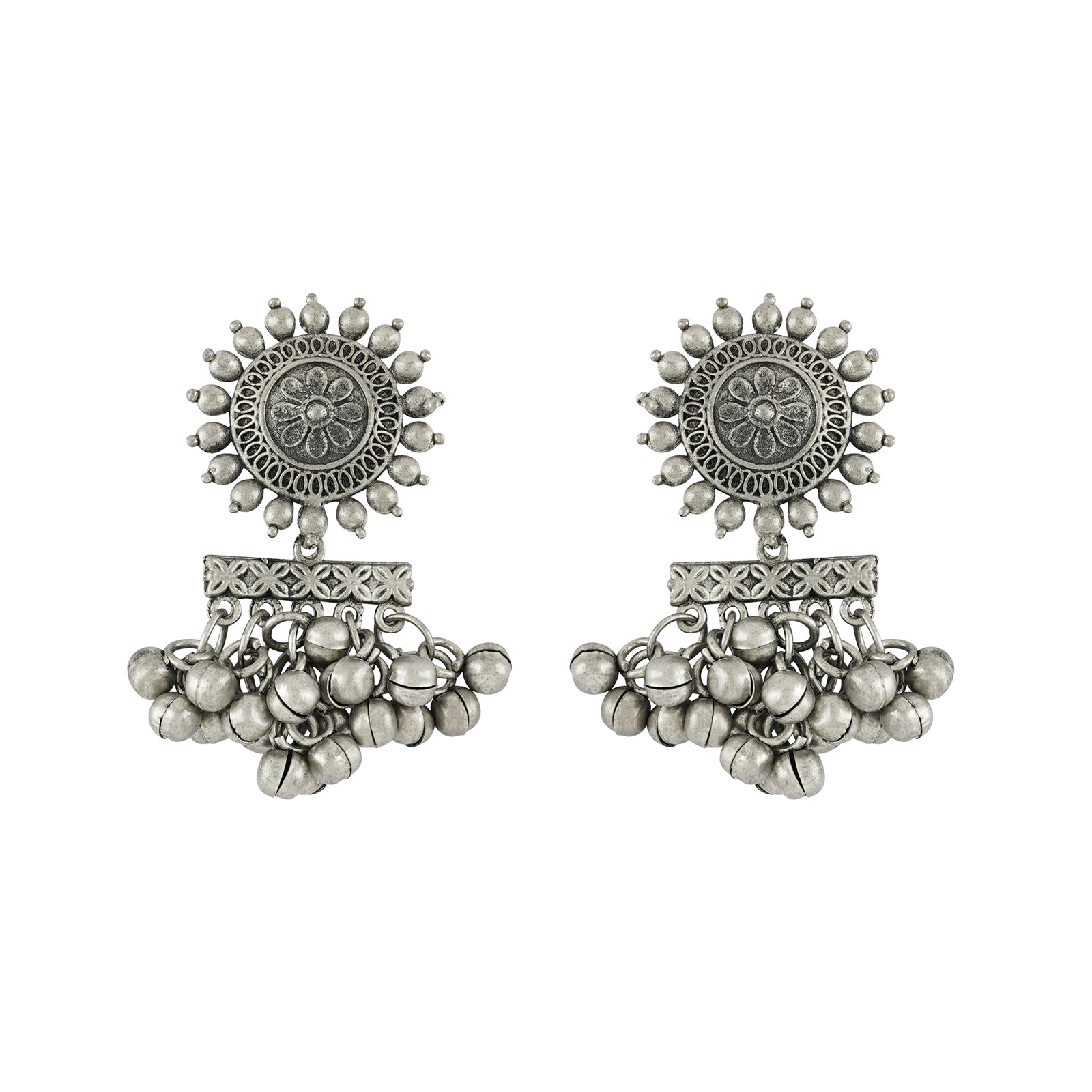 Rumjhum Silver Oxidised Earring