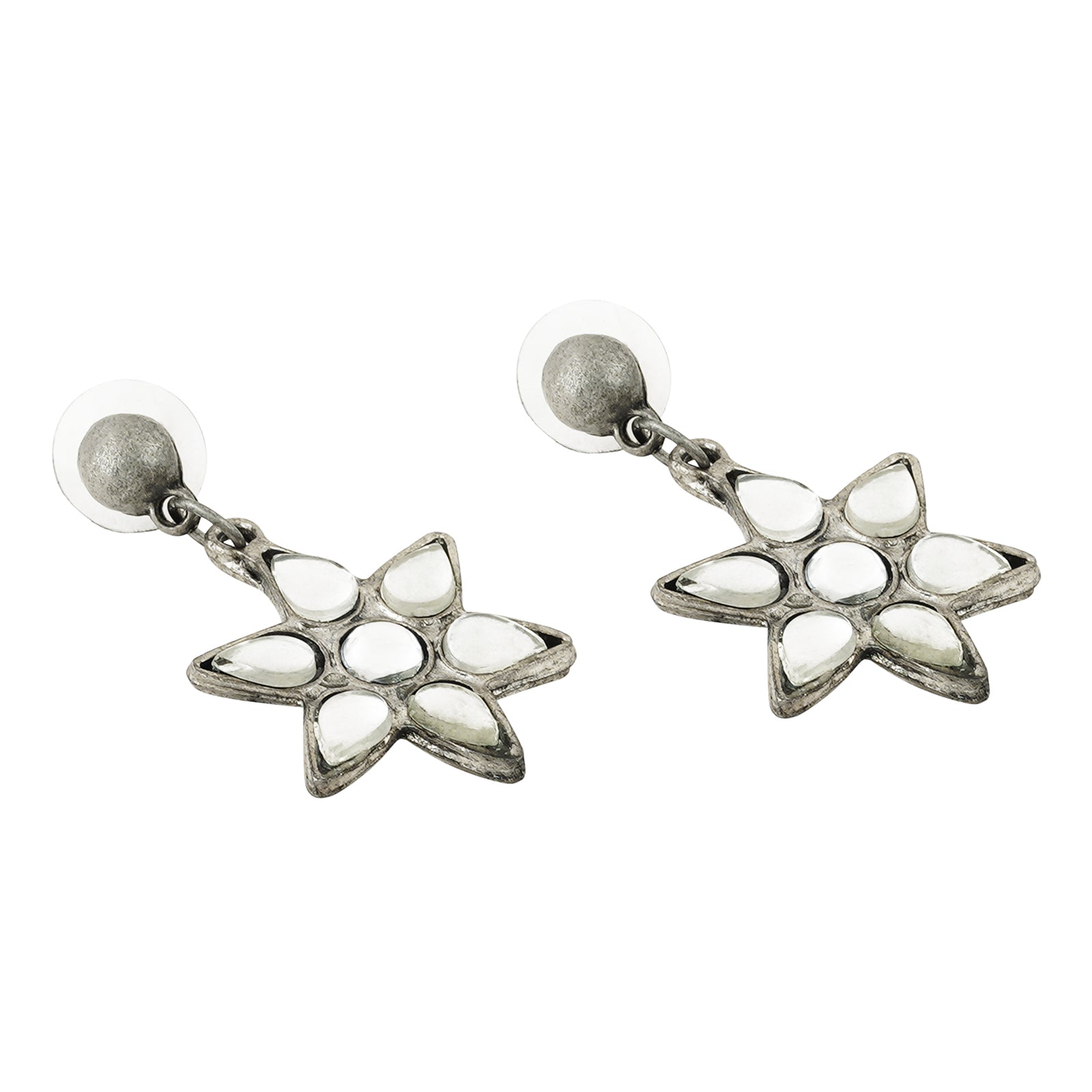 Dravya Silver Oxidised White stone  Necklace Set