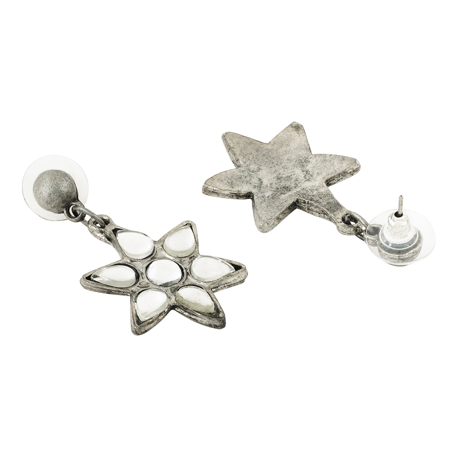 Dravya Silver Oxidised White stone  Necklace Set