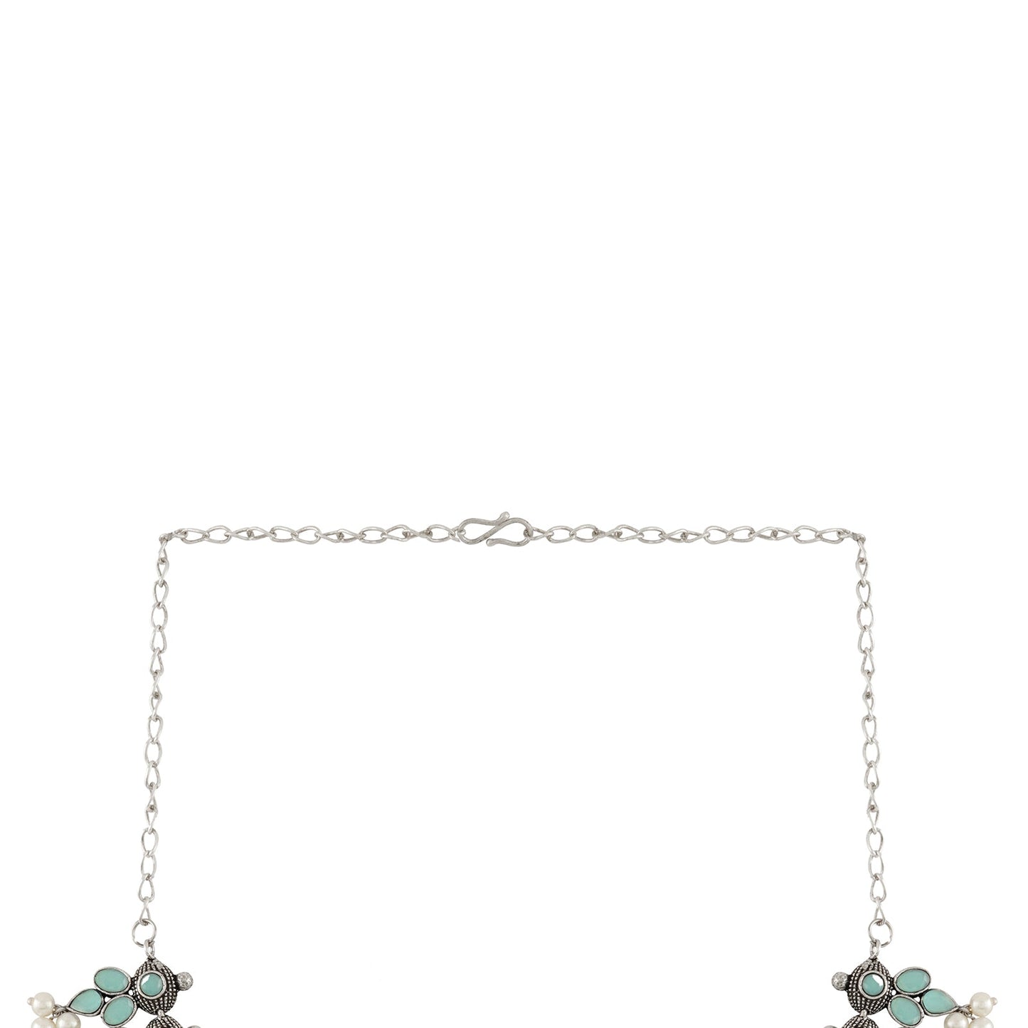 Nishan Silver Oxidised Turquoise Stone and Pearl Necklace Set