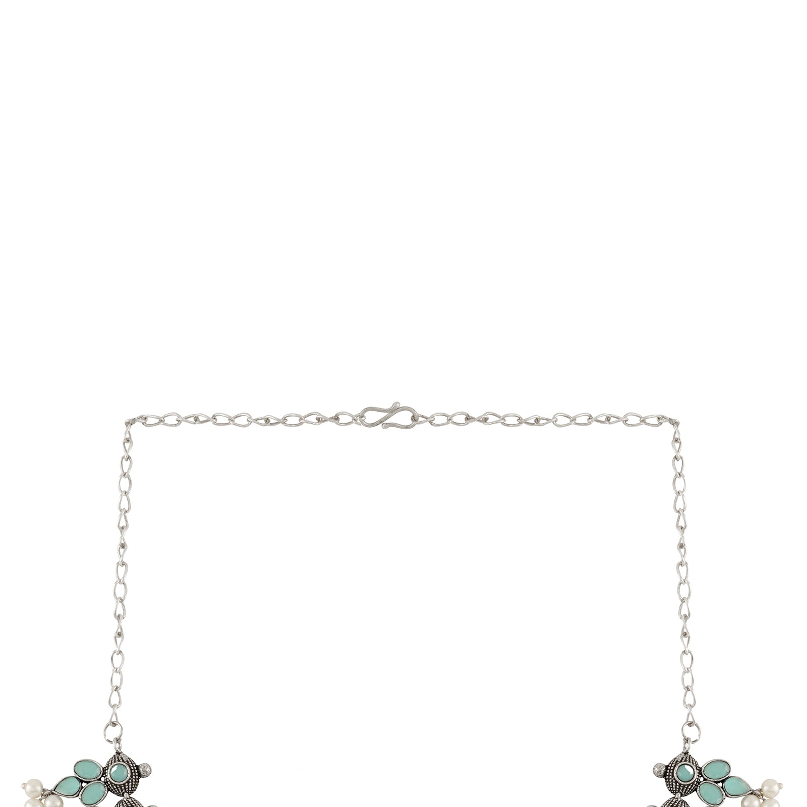Nishan Silver Oxidised Turquoise Stone and Pearl Necklace Set