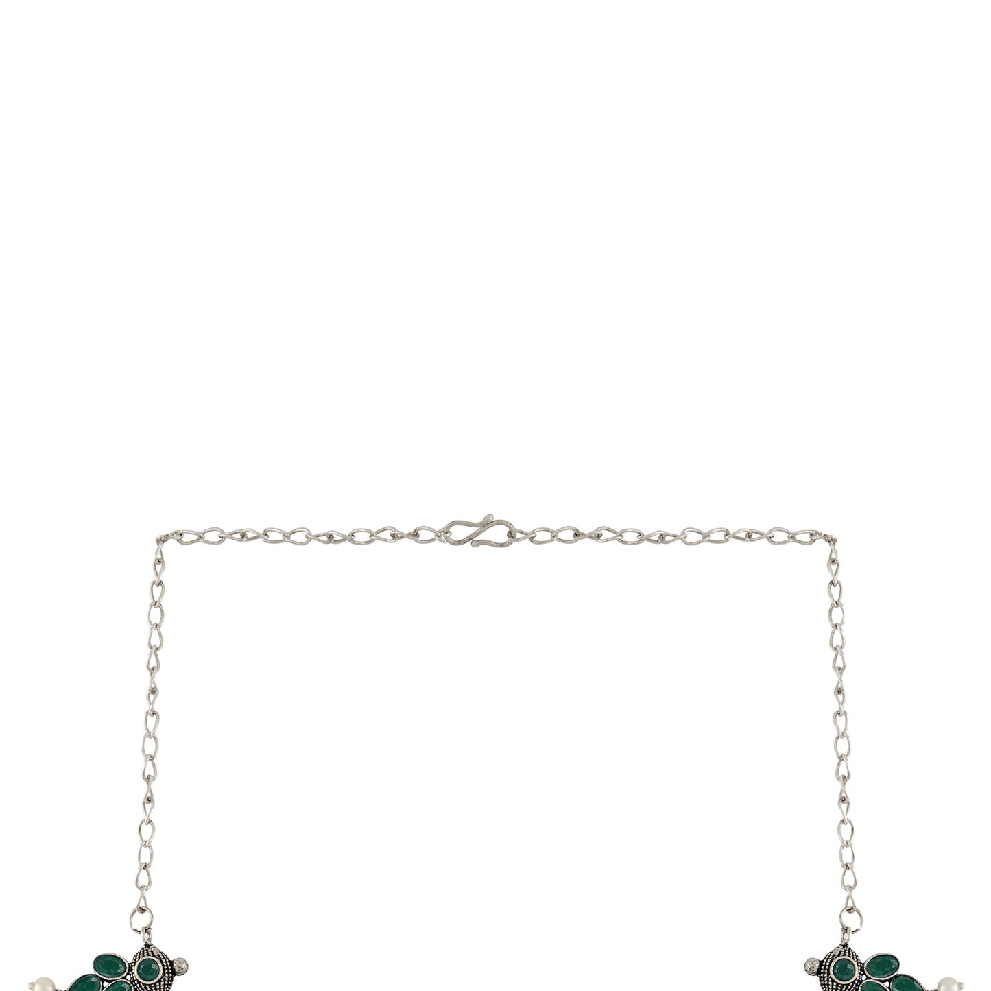 Nishan Silver Oxidised Green Stone and Pearl Necklace Set
