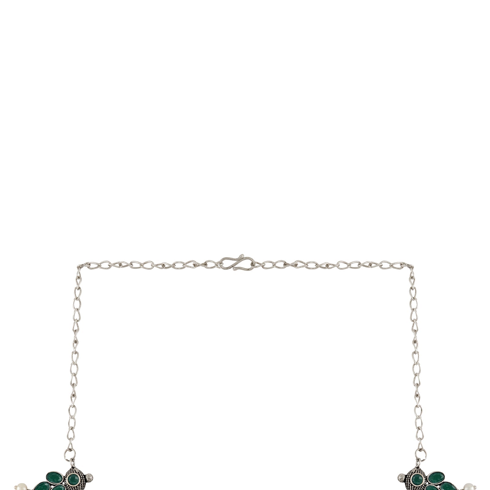 Nishan Silver Oxidised Green Stone and Pearl Necklace Set