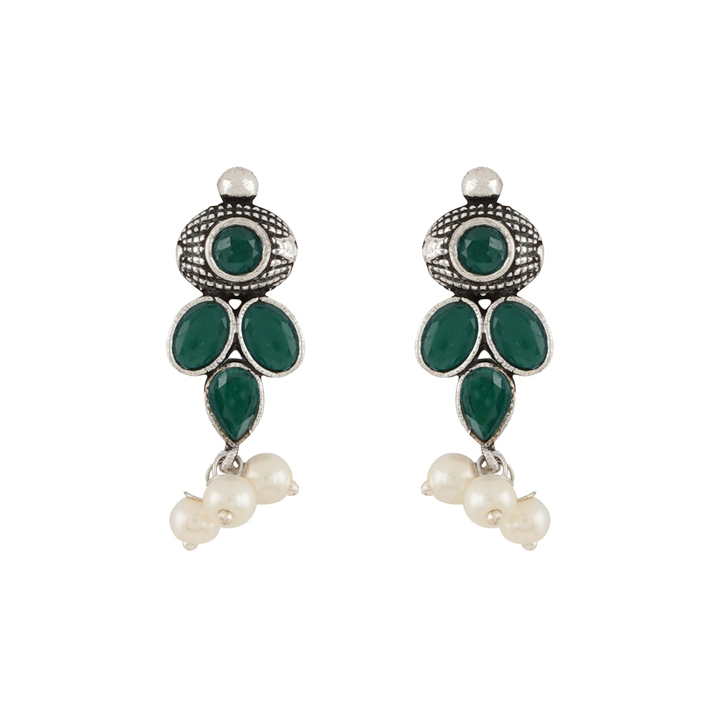 Nishan Silver Oxidised Green Stone and Pearl Necklace Set