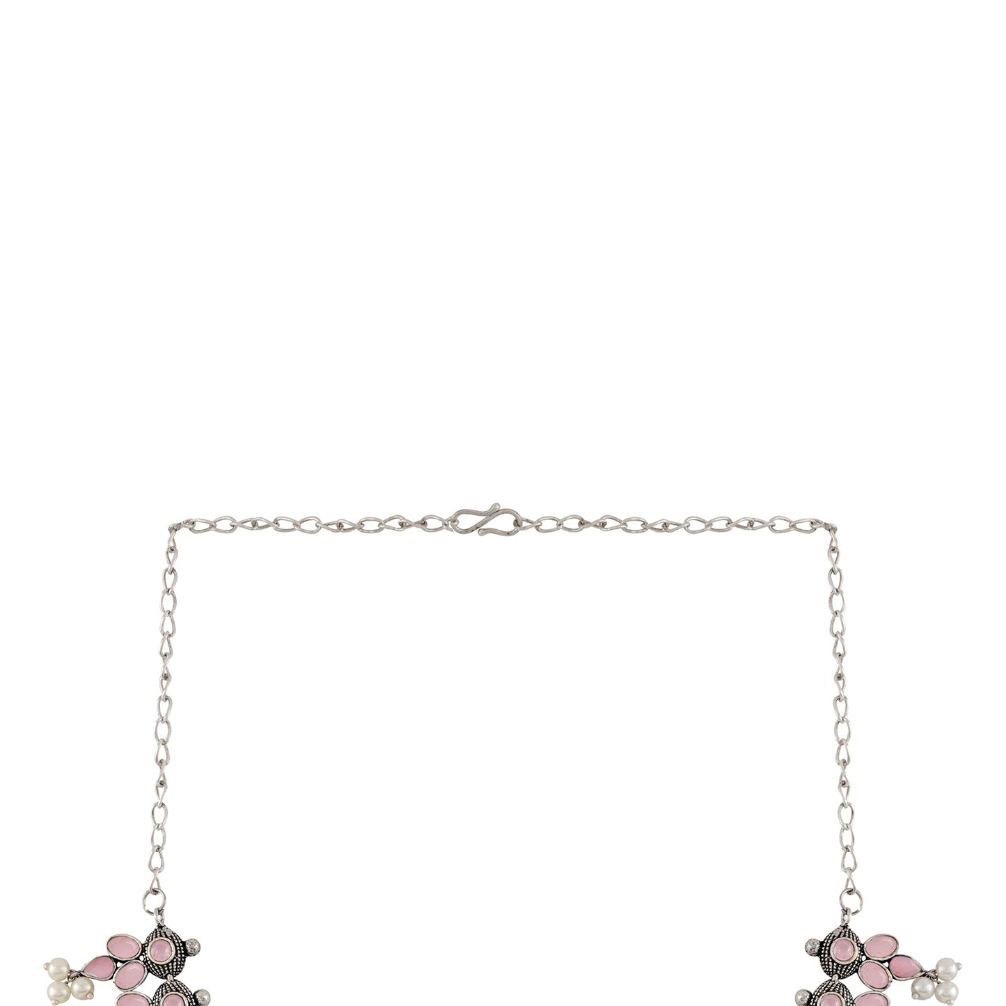 Nishan Silver Oxidised Pink Stone and Pearl Necklace Set