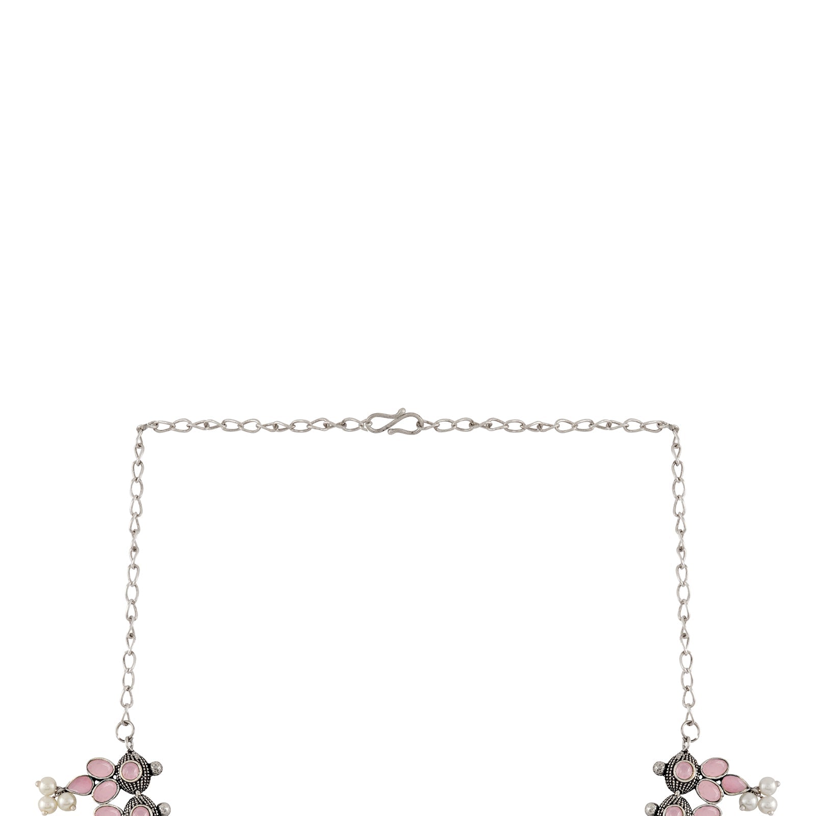 Nishan Silver Oxidised Pink Stone and Pearl Necklace Set